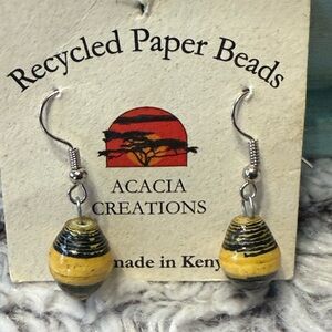 NWT Acacia Yellow and Black Recycled Paper Bead Earrings